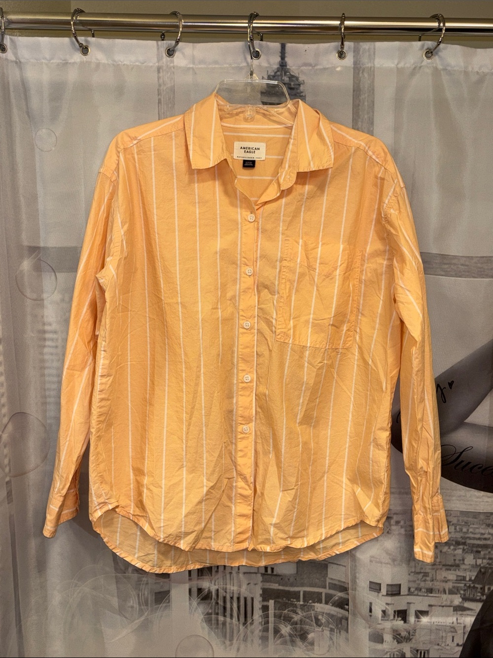 NWT American Eagle Outfitters Women's Oversized Peach-Striped Button Down Shirt